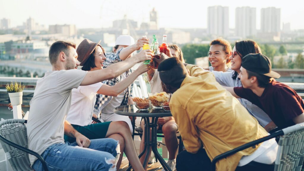 Singles Socilaizing at rooftop bar in Marsa, Malta